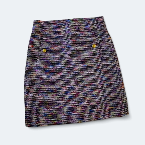 Loft Multicolor Tweed Skirt Brass Tone Buttons Size 00 Petite - Picture 14 of 14